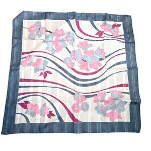 Vintage Floral Patterned Scarf Grey and Pink With Striped Metallic Accent JJ3789